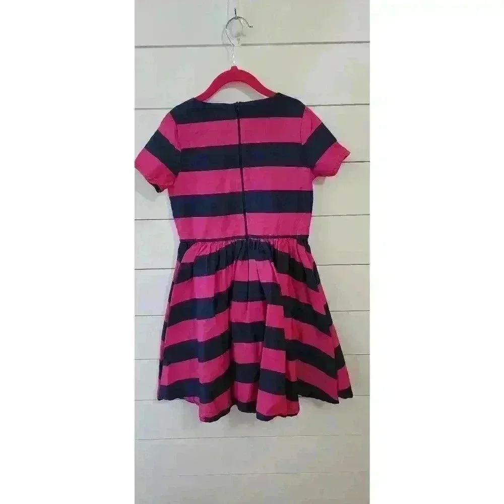 Lands' End Girls Size 7 Pink and Navy Striped Dress